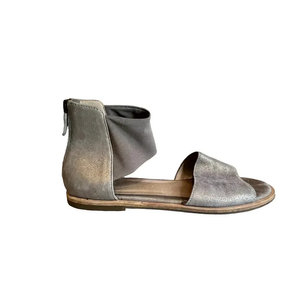 Eileen Fisher Metallic Taupe Flat Ankle Strap Sandals 7